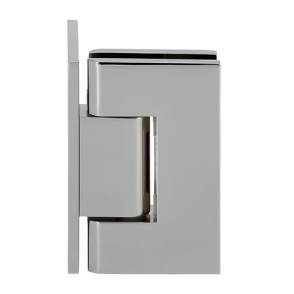 Polished nickel brass Junior Geneva glass shower hinge, wall-mount offset back plate for 1/4-5/16 glass (SKU JRG044PN)
