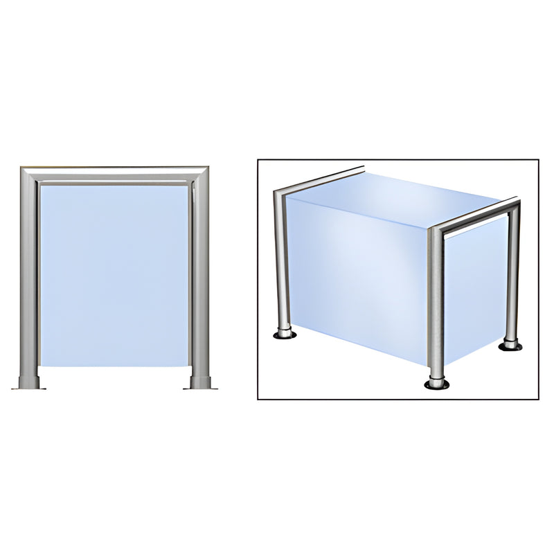 SG5146BS brushed stainless steel 1-1/2" tube sneeze-guard posts and frame with blue glass panel.