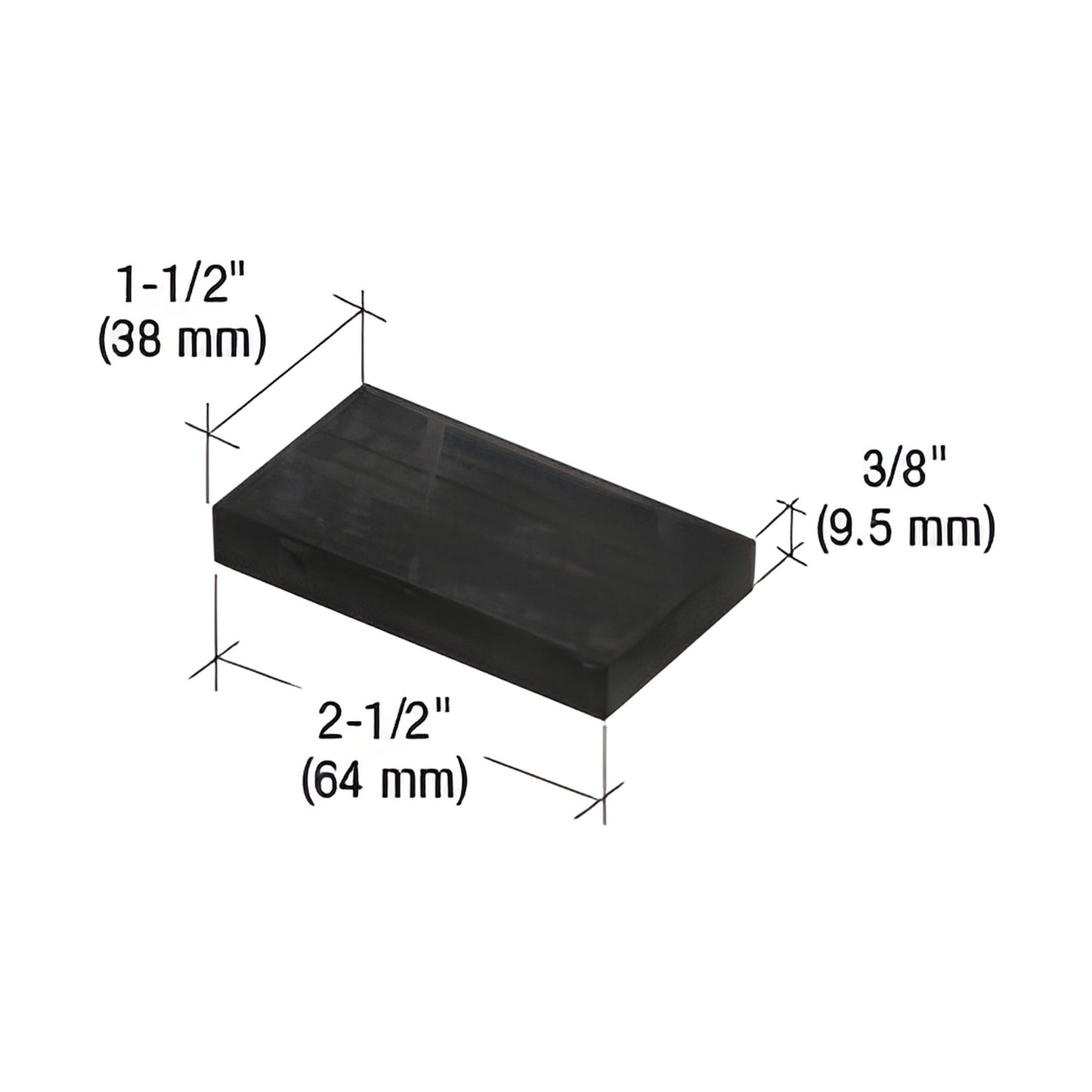 AW901 black rectangular aluminum hardware pad, 2-1/2" x 1-1/2" x 3/8" (64 x 38 x 9.5 mm)