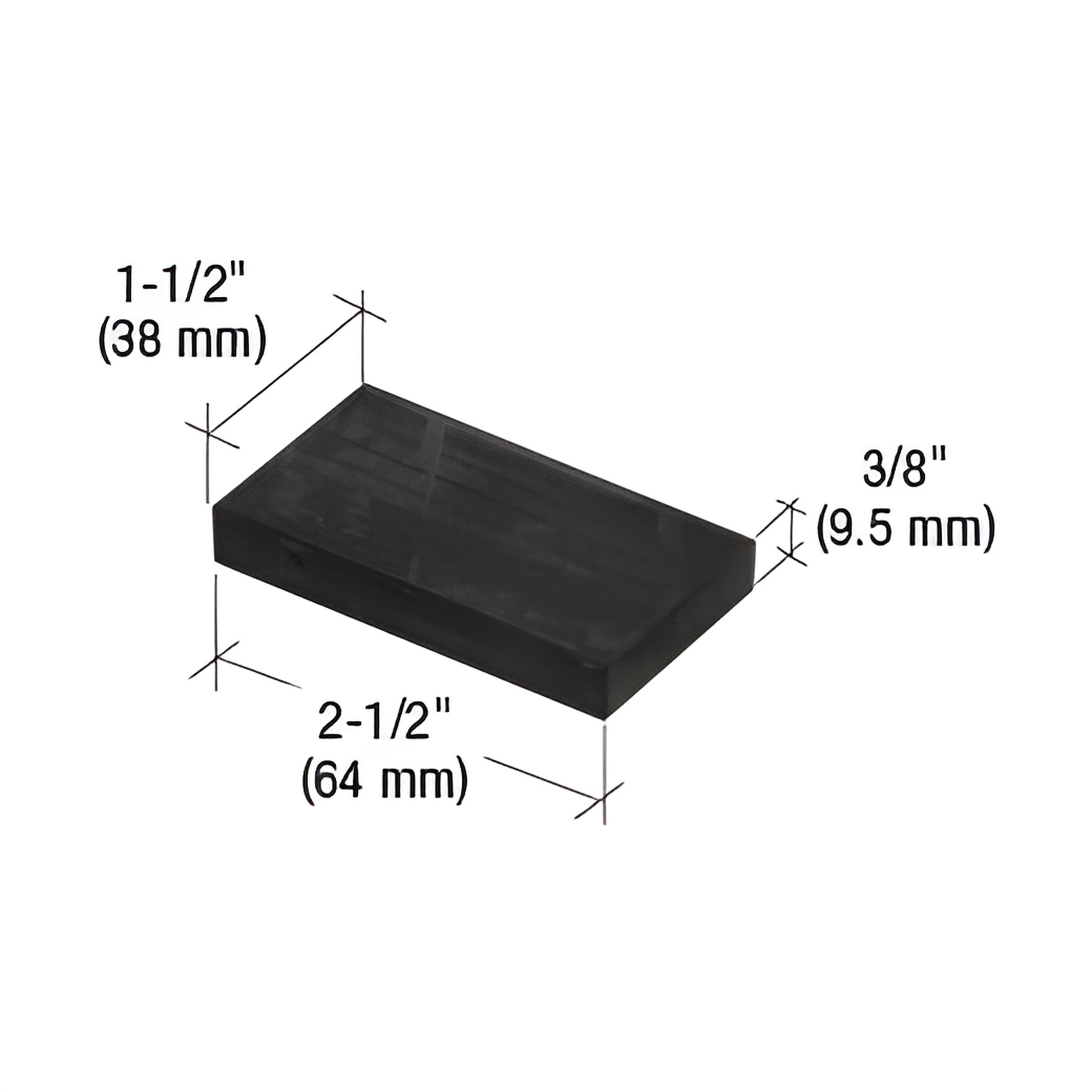 AW901 black rectangular aluminum hardware pad, 2-1/2" x 1-1/2" x 3/8" (64 x 38 x 9.5 mm)