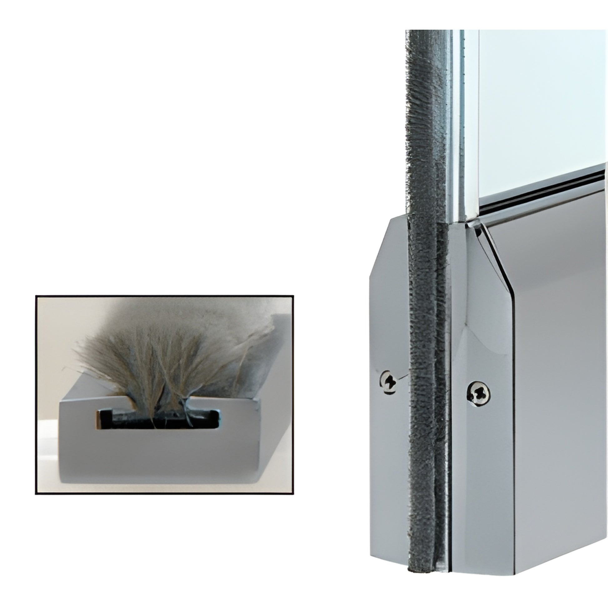 CTW12BS brushed stainless weatherstrip kit for 1/2" glass door, clear polycarbonate extrusion with gray wool pile brush seal.