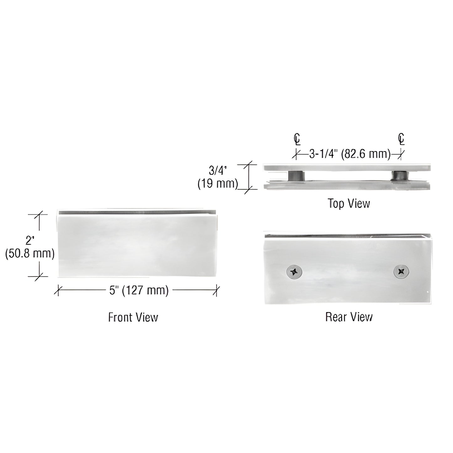 SGC180BN brushed nickel squared 180 glass-to-glass clamp, solid brass, 5 2 in, for 3/8-1/2 in tempered glass