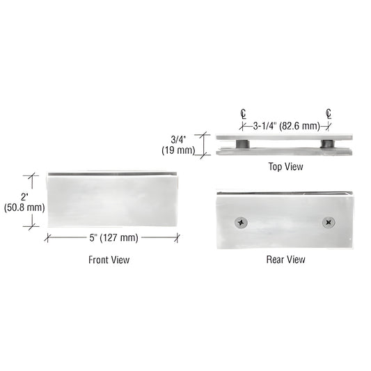SGC180BN brushed nickel squared 180 glass-to-glass clamp, solid brass, 5 2 in, for 3/8-1/2 in tempered glass