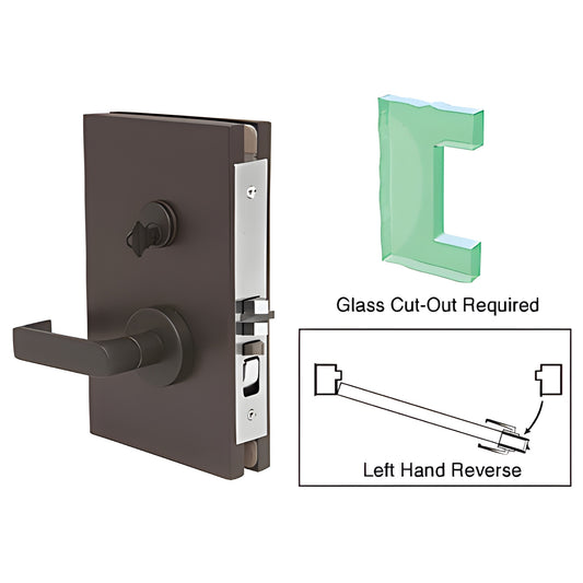 CRL DL611L0DU 6x10 center lock - black bronze anodized, left-hand lever for 1/2 in (12 mm) tempered glass doors.