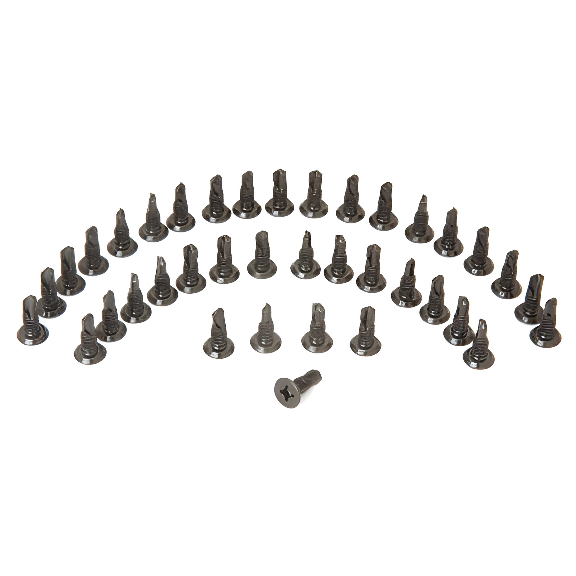 RSP300DU dark bronze replacement screws for CRL 300/350 continuous geared hinges, 20 pack, arranged on white background.