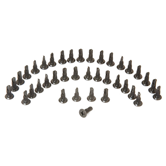 RSP300DU dark bronze replacement screws for CRL 300/350 continuous geared hinges, 20 pack, arranged on white background.