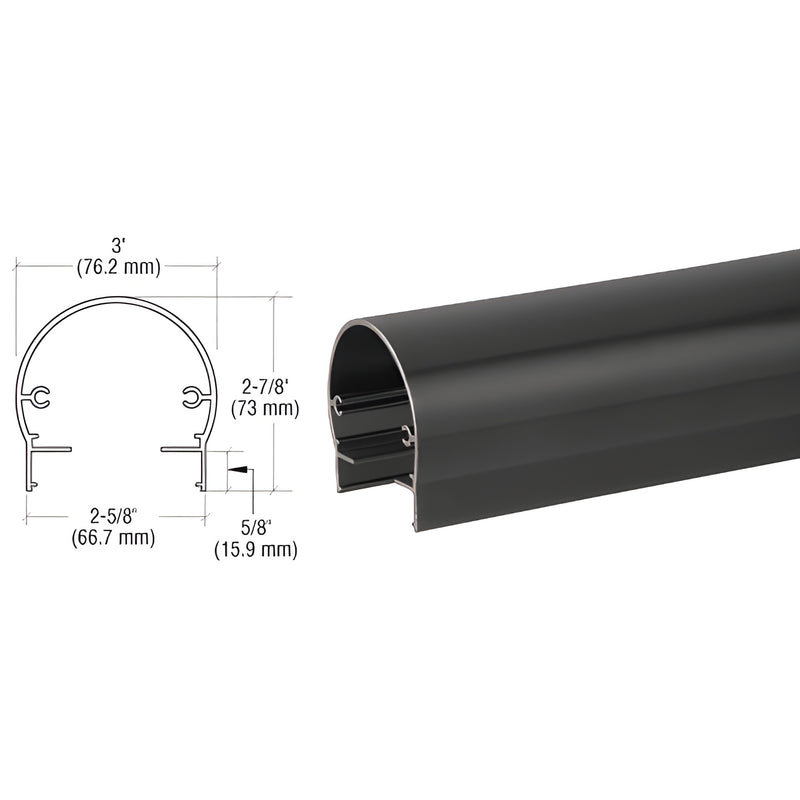 Matte black aluminum top rail (20'-1", SKU 3TR241BL) for glass or picket railing, 2-7/8" profile, cut-to-fit