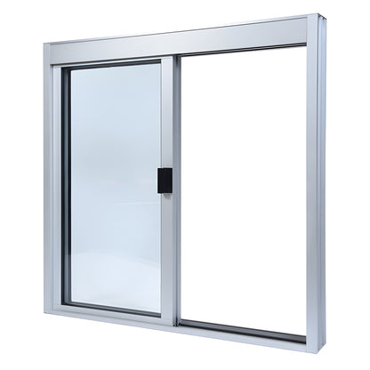 DW36360XGA satin anodized aluminum 36x36 sliding service window, factory glazed 1/4" tempered glass, self-latching handle