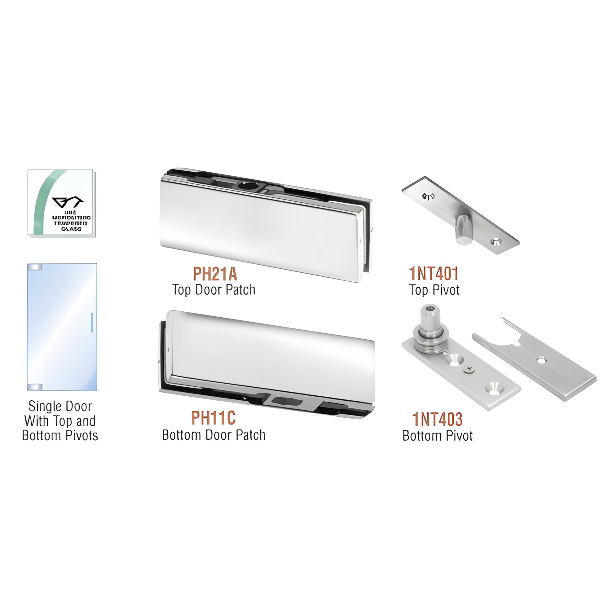 CRL PHE1PS polished stainless steel European patch door kit - top and bottom patches with pivots for 3/8-1/2" tempered glass
