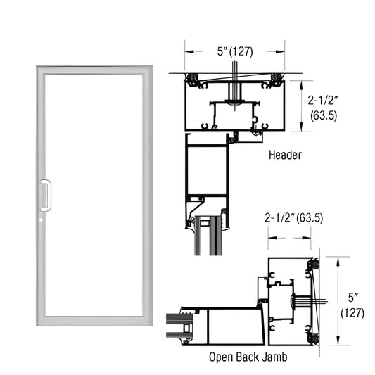 Clear anodized single up/over hurricane impact door frame with open back jamb and header diagram - SKU 0F71511