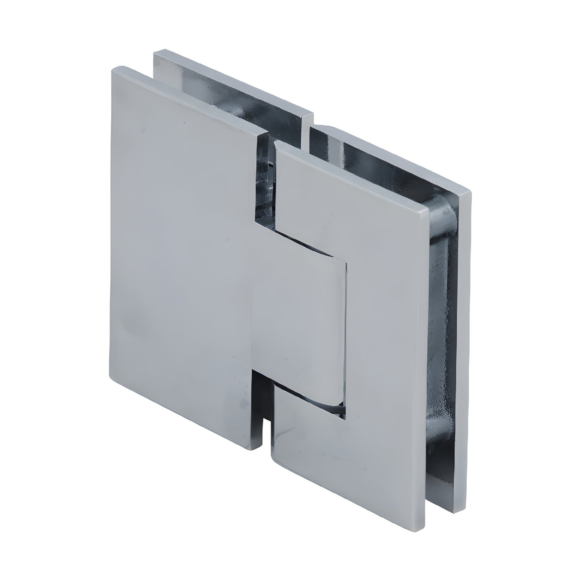 GEN380CH polished chrome adjustable Geneva glass-to-glass shower hinge, square edge, brass, fits 8-12mm glass.
