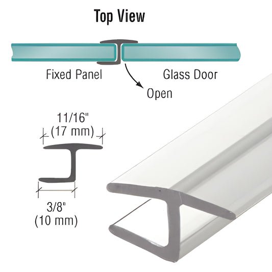 Clear polycarbonate H jamb seal for 1/4" (6mm) glass, 180 frameless glass-to-glass seal, SKU P140HJ