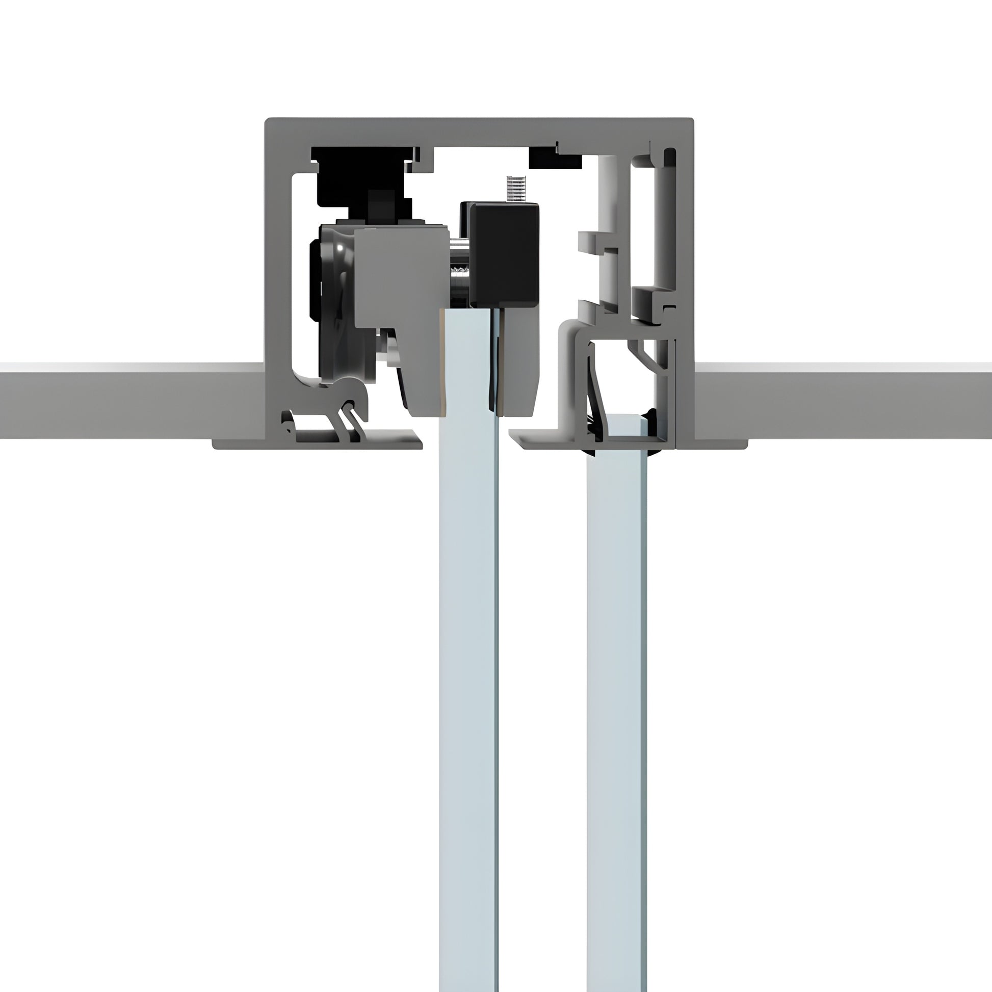 Brushed stainless anodized overhead track and hardware for 3/8-1/2" tempered sliding glass door (CRL6951DBSA)