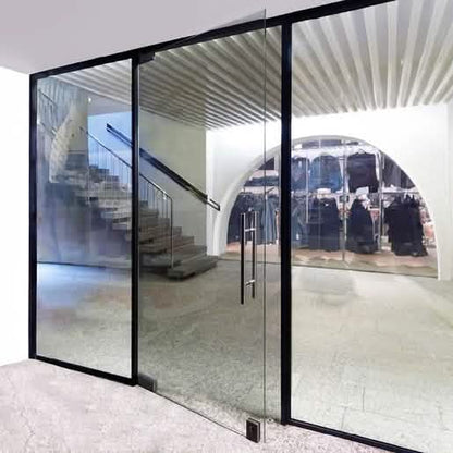 Fallbrook Matte Black Center Pivot Door Frame Kit for Fixed Panels - Sleek Modern Design