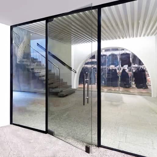 "Fallbrook Satin Anodized Center Pivot Door Frame Kit for Adjacent Fixed Panels - Sleek De