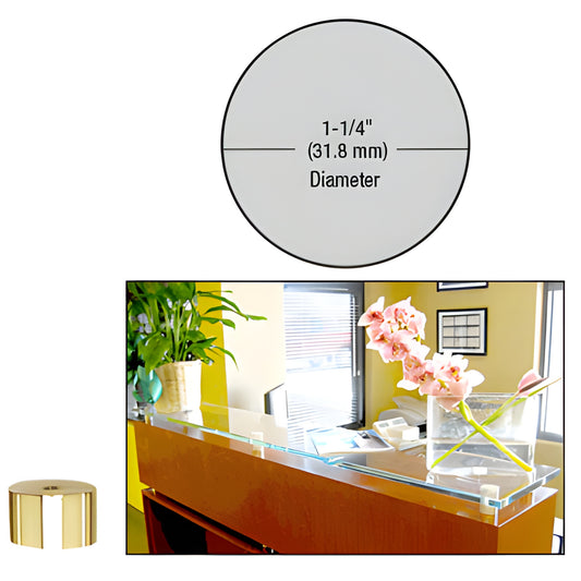 Polished brass 1-1/4 architectural standoff for glass panels (SKU S0B11434BR)