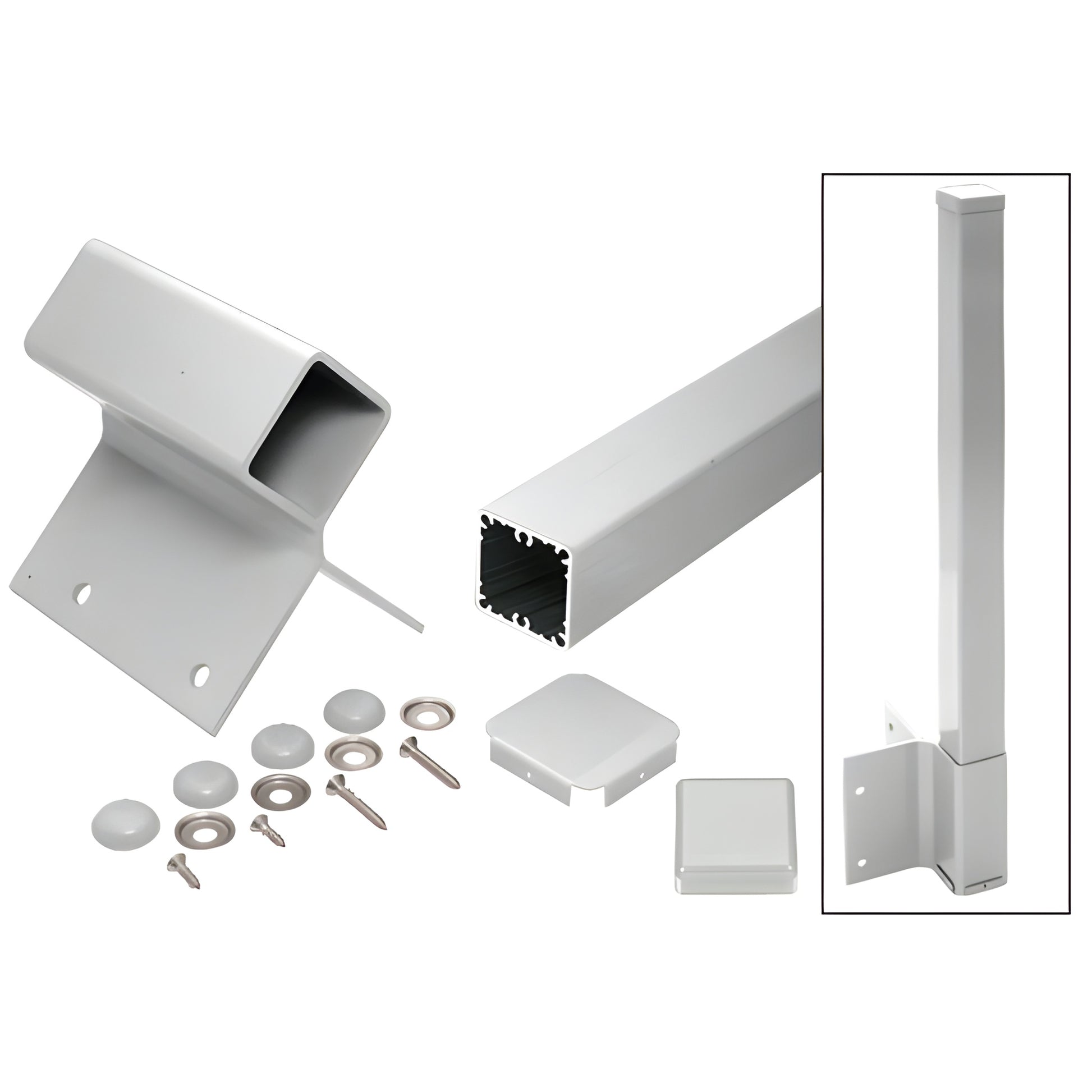 CRL 100 Series 90 silver metallic aluminum fascia mount post kit with square 2 3/8 post, bracket, cap and hardware
