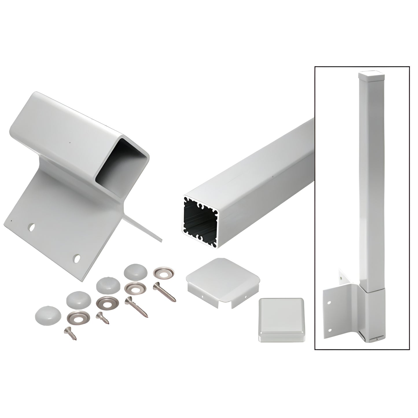 CRL 100 Series 90 fascia mount aluminum post kit (silver metallic) with bracket, cap and screws - SKU 1FP948KS