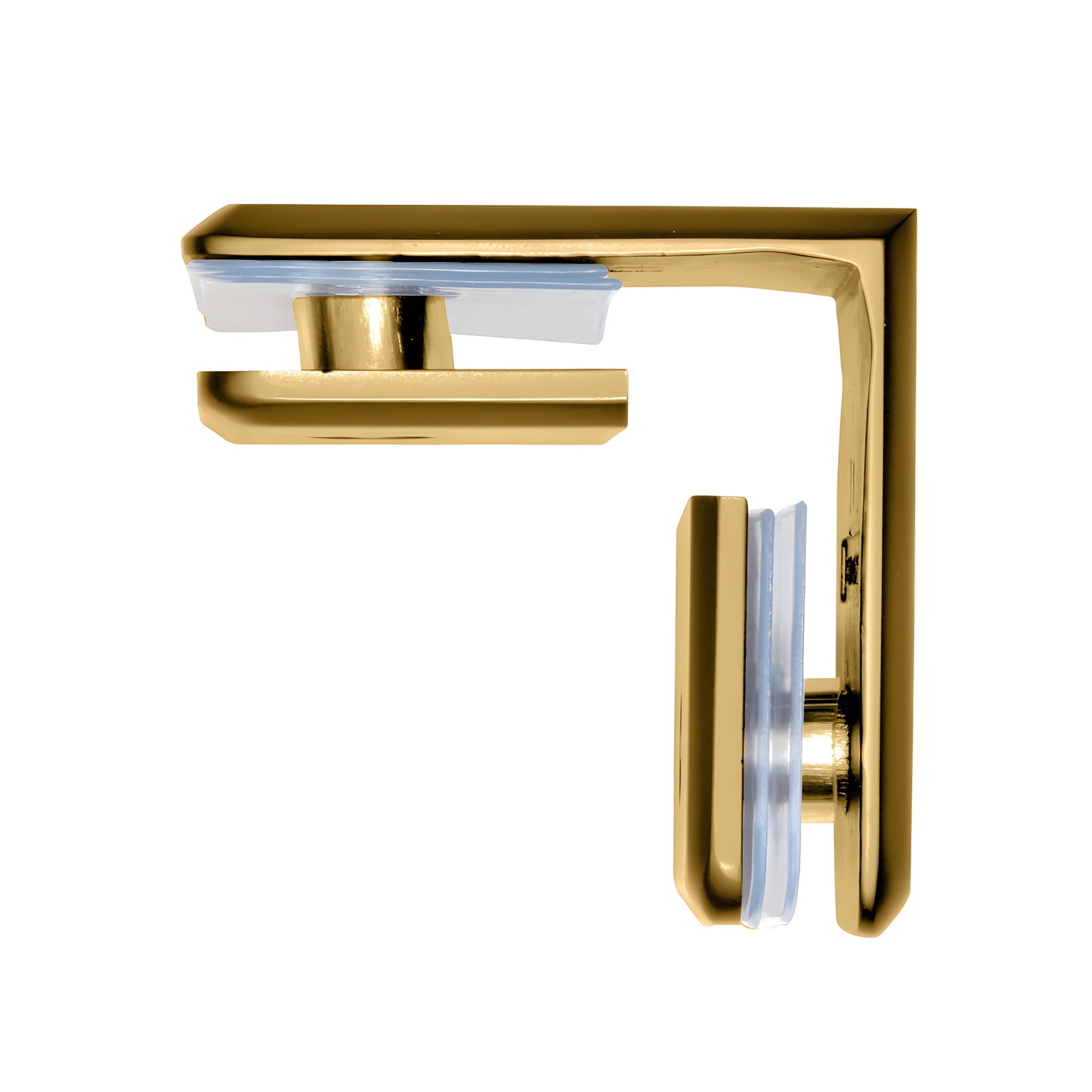 BGC90 satin brass beveled 90 glass-to-glass clamp for 3/8-1/2" glass, solid brass, frameless shower corner connector