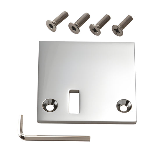 GE90SC3CH Geneva polished chrome stop plate with four screws and hex wrench for 3/8-1/2" glass doors