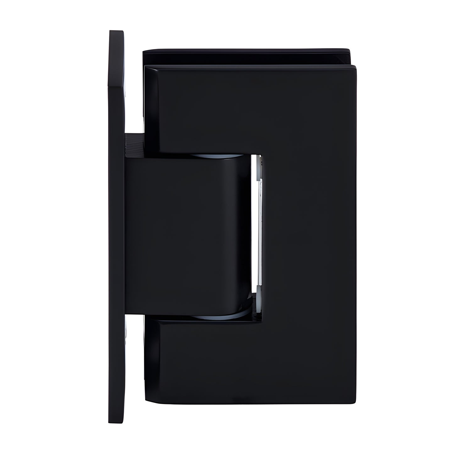 GEN337MBL matte black adjustable Geneva shower door hinge, full back plate, brass, fits 8-12mm tempered glass.