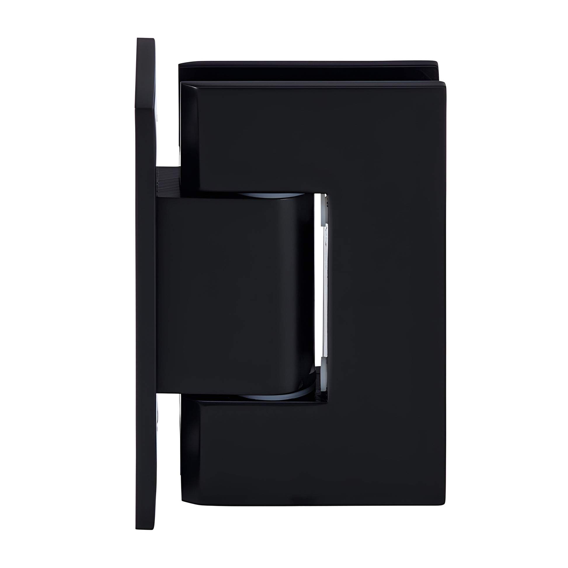 GEN337MBL matte black adjustable Geneva shower door hinge, full back plate, brass, fits 8-12mm tempered glass.