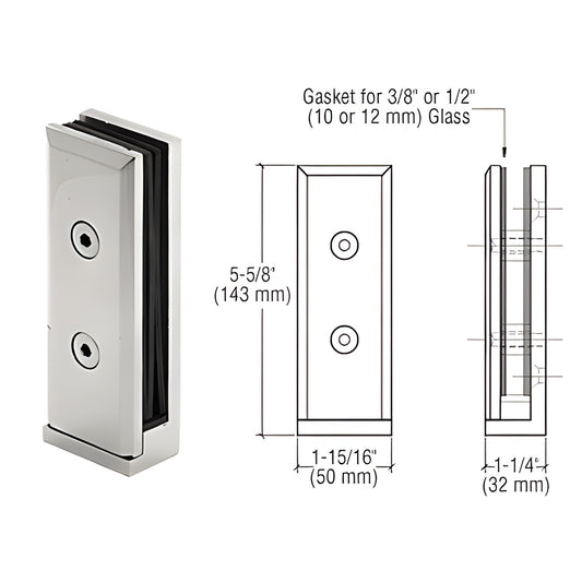 AFWC7 polished stainless steel two-piece surface-mount glass clamp for 3/8-1/2" (10-12mm) glass, 5-5/8" tall