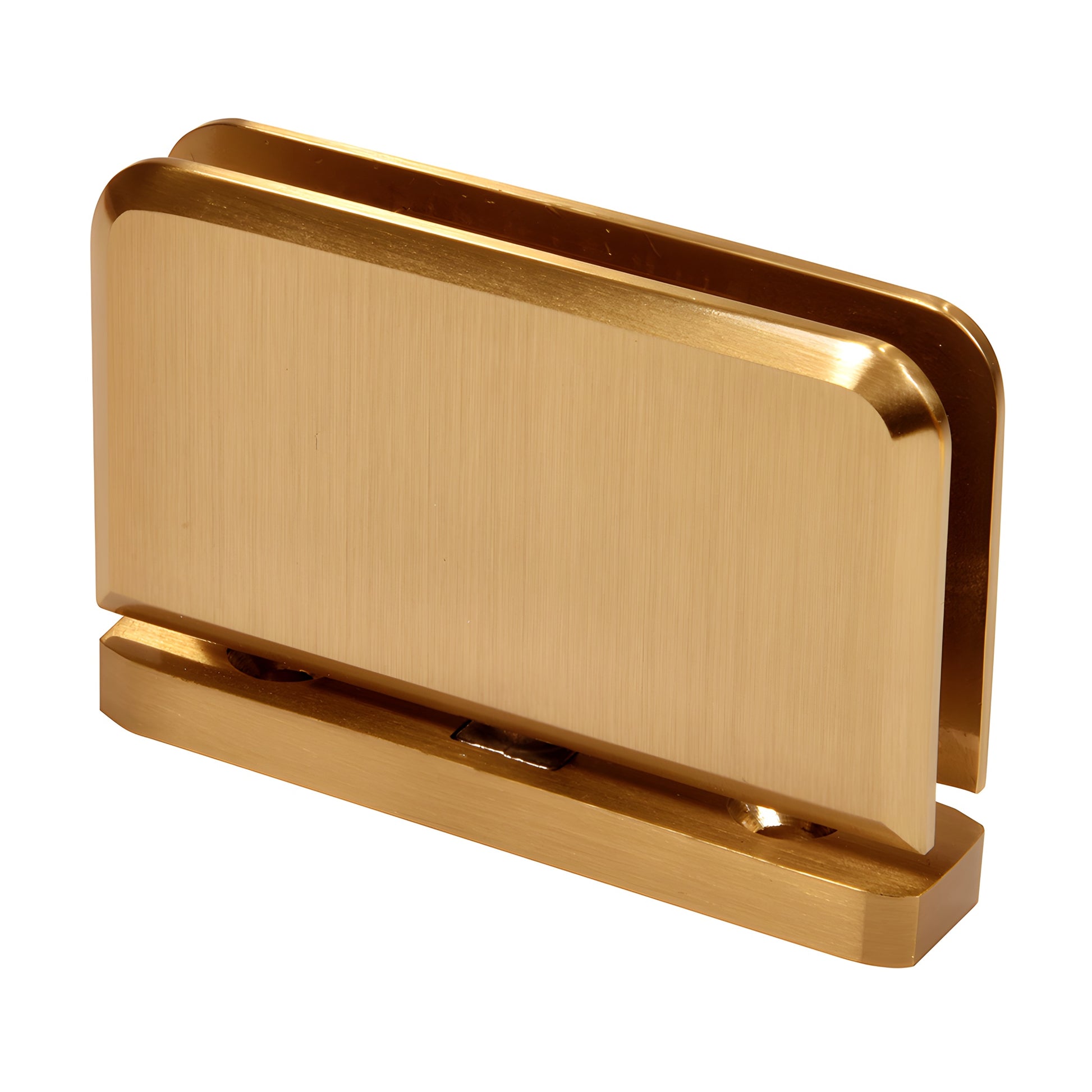 JRPPH01SB satin brass Junior Prima bottom-load pivot hinge for 1/4" (6 mm) tempered glass.