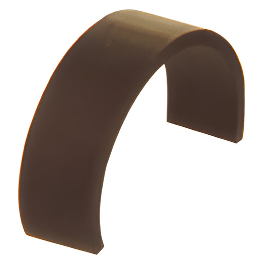 Brown coiled rubber anti-walk block AWB58 for storefront glazing, 87 mm long, 16 mm wide.