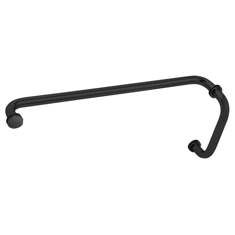 BM8X24MBL matte black brass shower pull - 8" pull with 24" towel bar combo, glass-mount tubular design