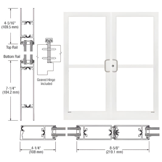 CRL medium stile double entrance door in white Kynar with 4-1/4" stiles and concealed panic hardware. SKU 1Z42852