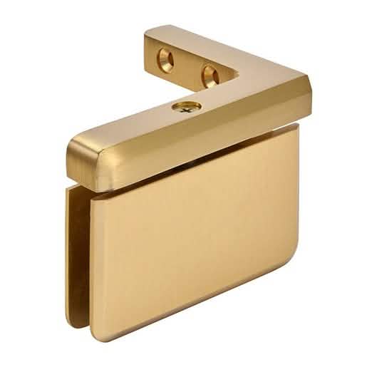 Satin Brass Prima 05 Right Hand Offset Mount Hinge for glass doors, elegant and durable.