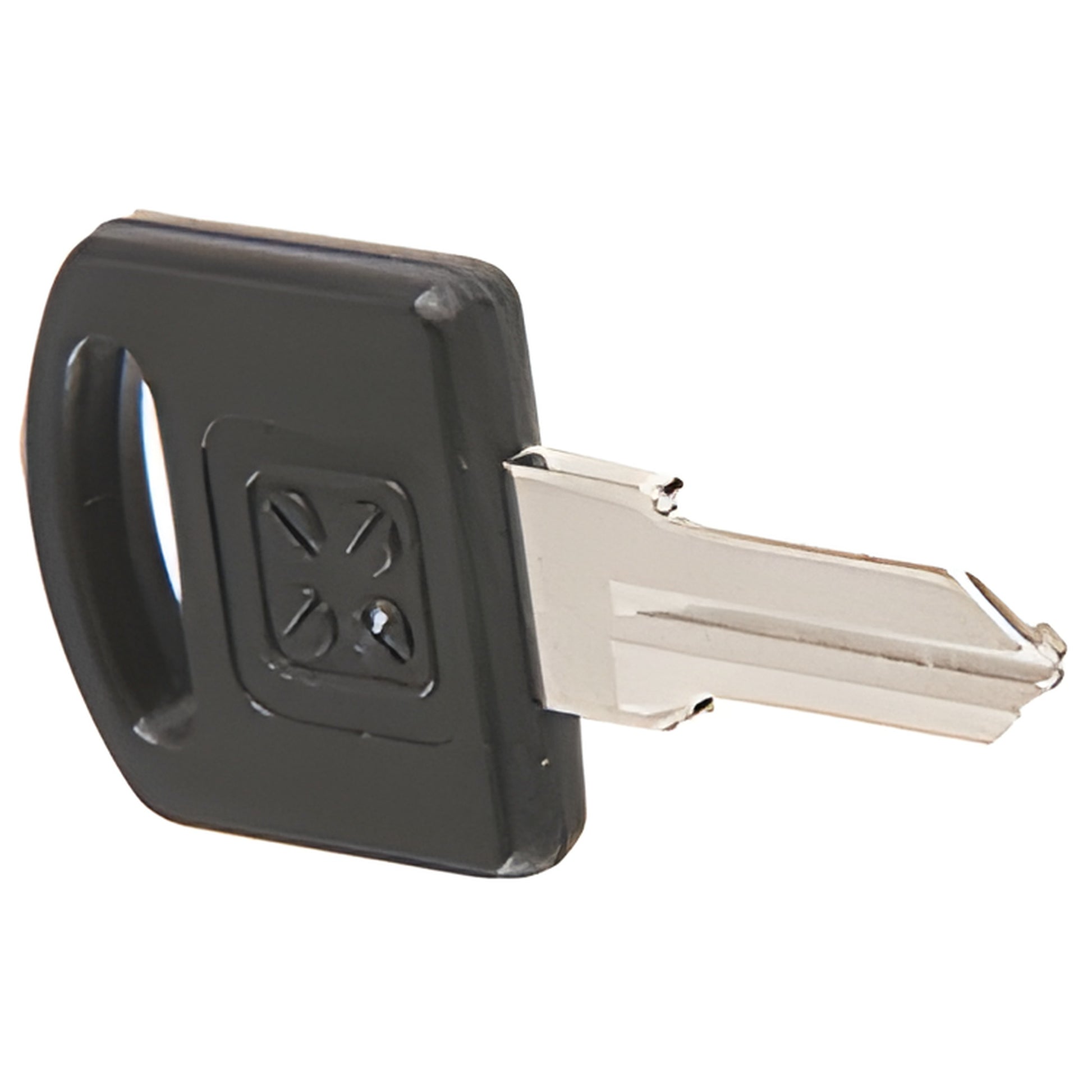 Black CRL blank glass-door key (SKU LKEY) with black plastic head and uncut silver blade, fits LK10-LK56 series