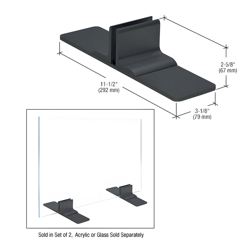 PPS500MBL black anodized aluminum base pair for 1/4-3/8 in glass or acrylic shields; 11.5 3.125 2.625 in.