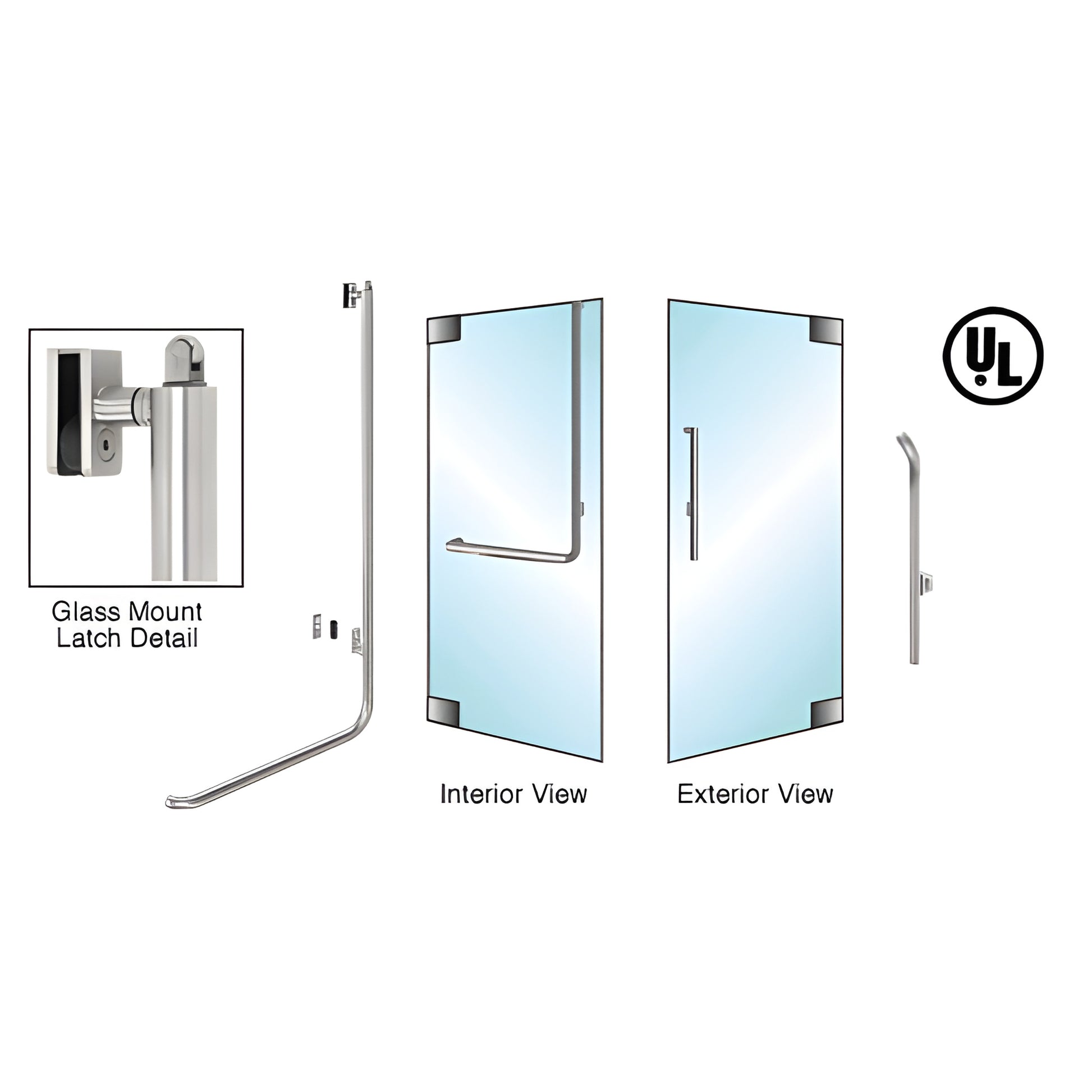 PA100G3GKBS brushed stainless tubular panic handle for all glass doors, interior push bar and exterior pull, 1-1/4 dia.