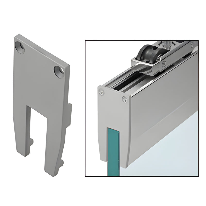 Gray plastic CRL3949 end cap for CRL50 glass hanger cover, fits 3/8" (10 mm) glass, with mounting holes.