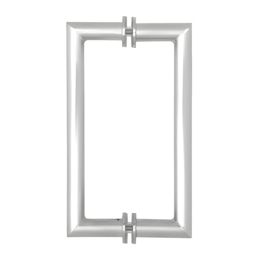 MH12X12BS brushed stainless steel mitered-corner rectangular glass door pull handle, 12" center, for 3/8-3/4" glass.
