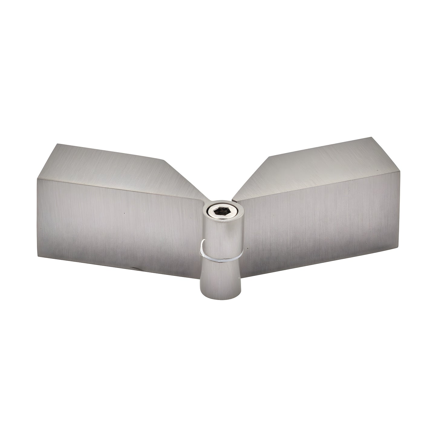 Brushed nickel brass sleeve-over glass clamp hinge (SKU S0GC91BN) for 8-12mm glass, adjustable 90 -180 , includes gaskets.