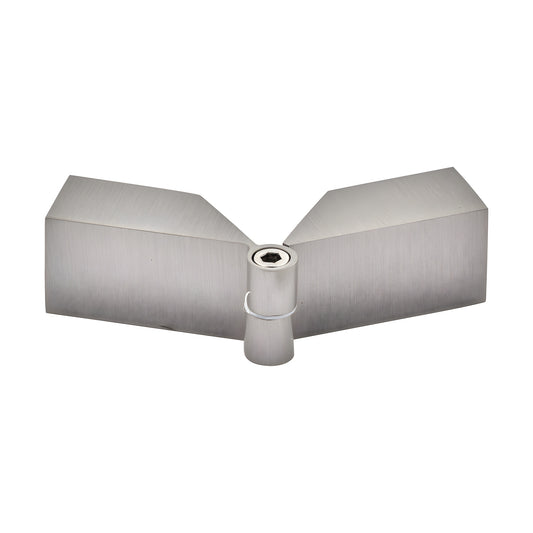 Brushed nickel brass sleeve-over glass clamp hinge (SKU S0GC91BN) for 8-12mm glass, adjustable 90 -180 , includes gaskets.