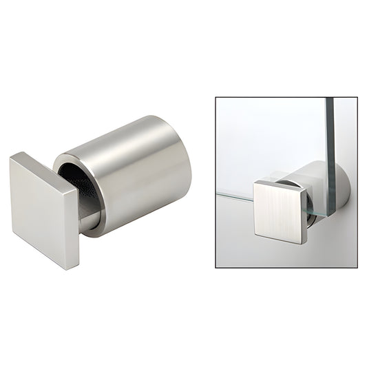 SAEG114BS brushed 316 stainless steel square-cap adjustable edge grip for 3-12mm (1/8-1/2") glass, shown mounted and loose.