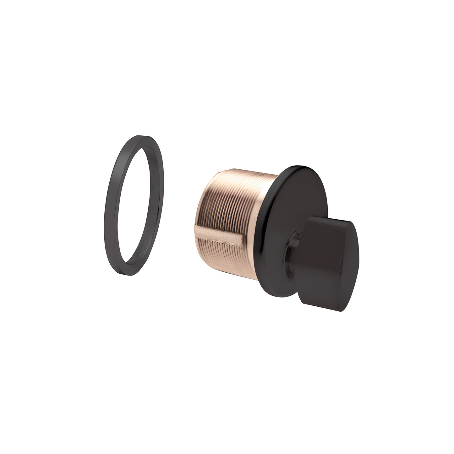 Dark bronze mortise thumbturn cylinder with brass barrel and separate mounting ring, 1" length (SKU DRA20DU)