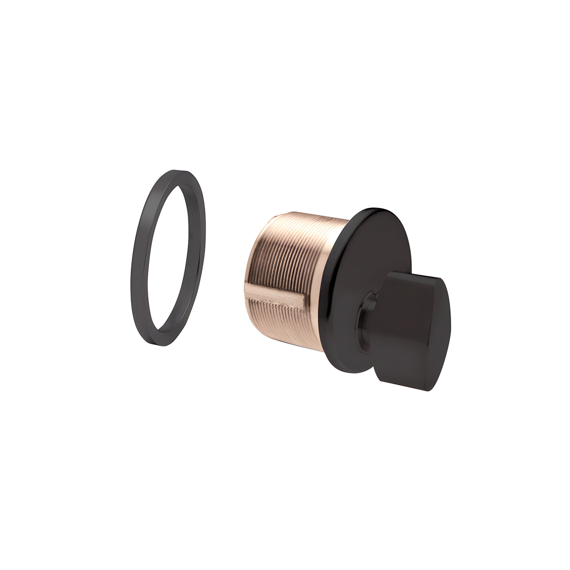 Dark bronze mortise thumbturn cylinder with brass barrel and separate mounting ring, 1" length (SKU DRA20DU)