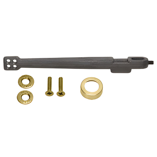 Rixson 282026PB center-hung bottom arm with polished brass mounting hardware (screws, washers, bushing)