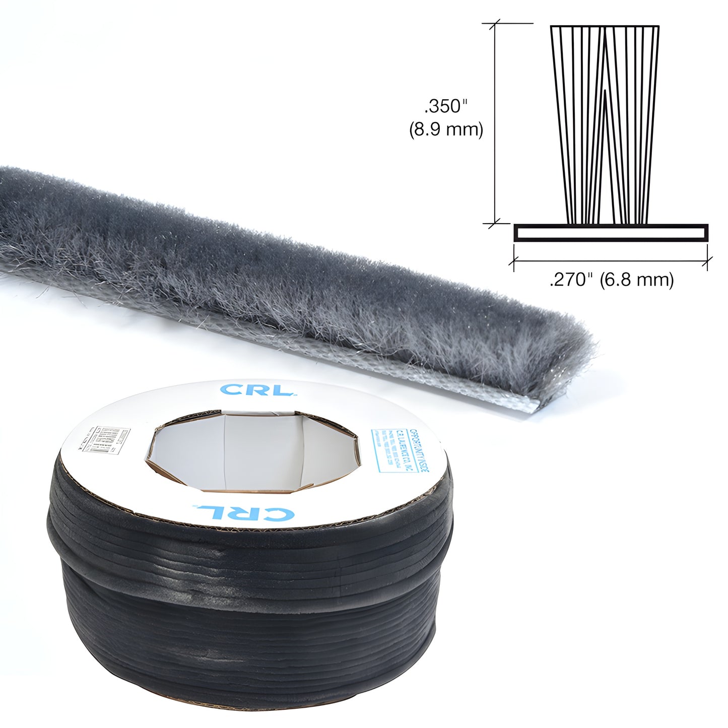 CRL Windo-Pile roll (SKU A11435L): light gray woven pile weatherstripping on polypropylene backing, .350" pile .270" base