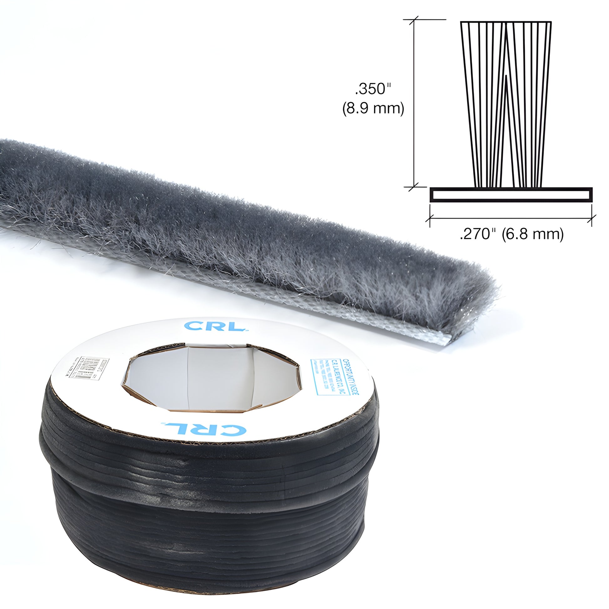 CRL Windo-Pile roll (SKU A11435L): light gray woven pile weatherstripping on polypropylene backing, .350" pile .270" base