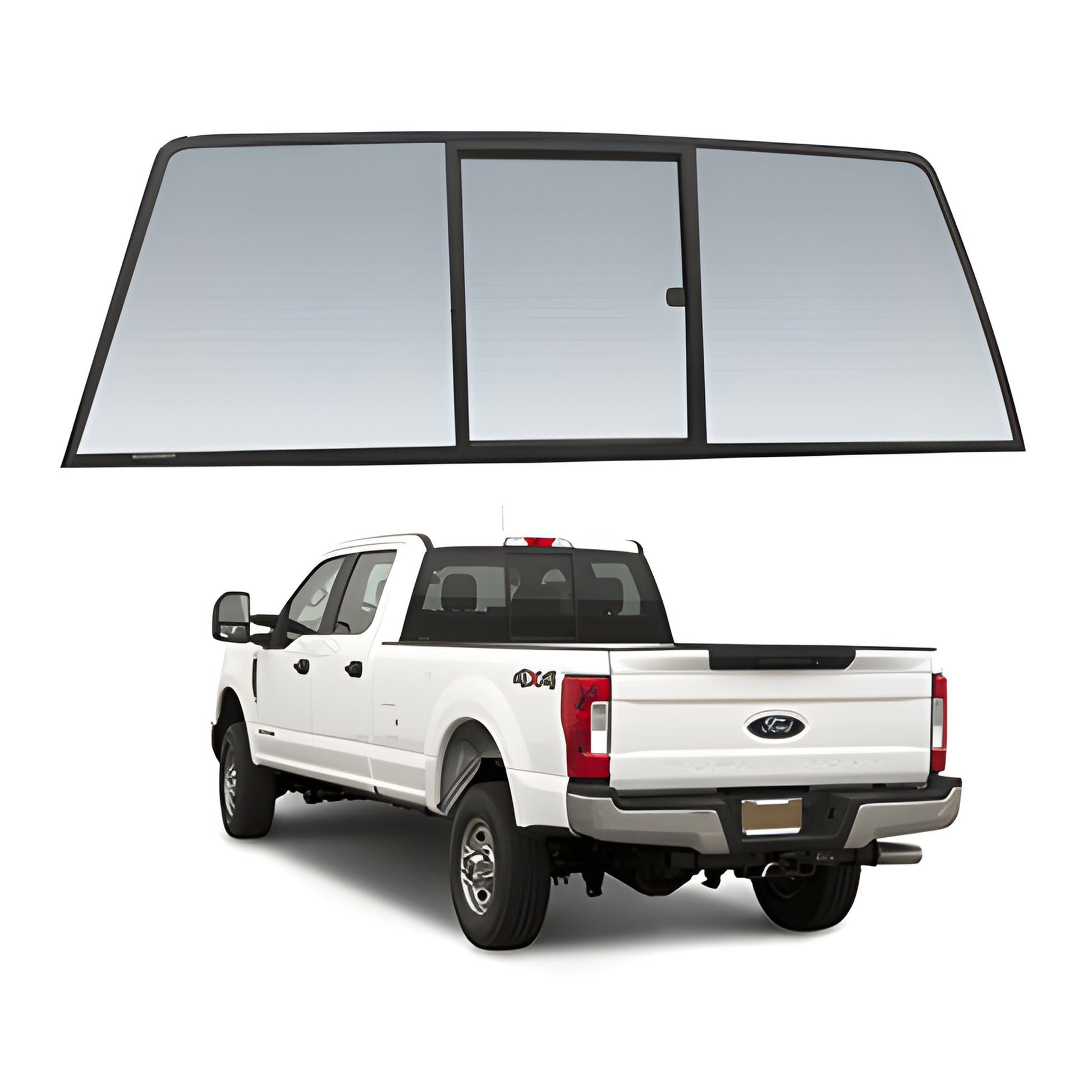 ECT917S tri-vent slider: curved 28% dark gray solar privacy glass, perfect-fit for 2017-2019 Ford Super Duty trucks.