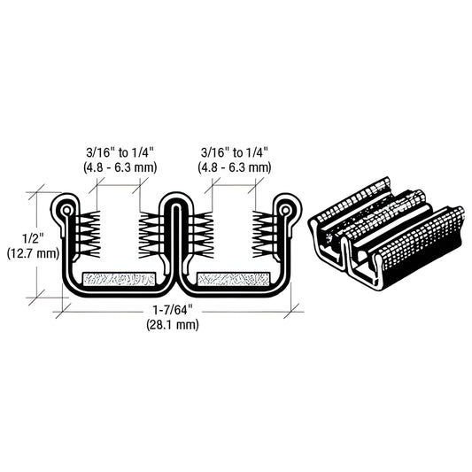 CRL SKU 3J496 double-wide black rubber window channel for buses/trucks, felt-lined, fits 3/16-1/4" glass, 1/2" high