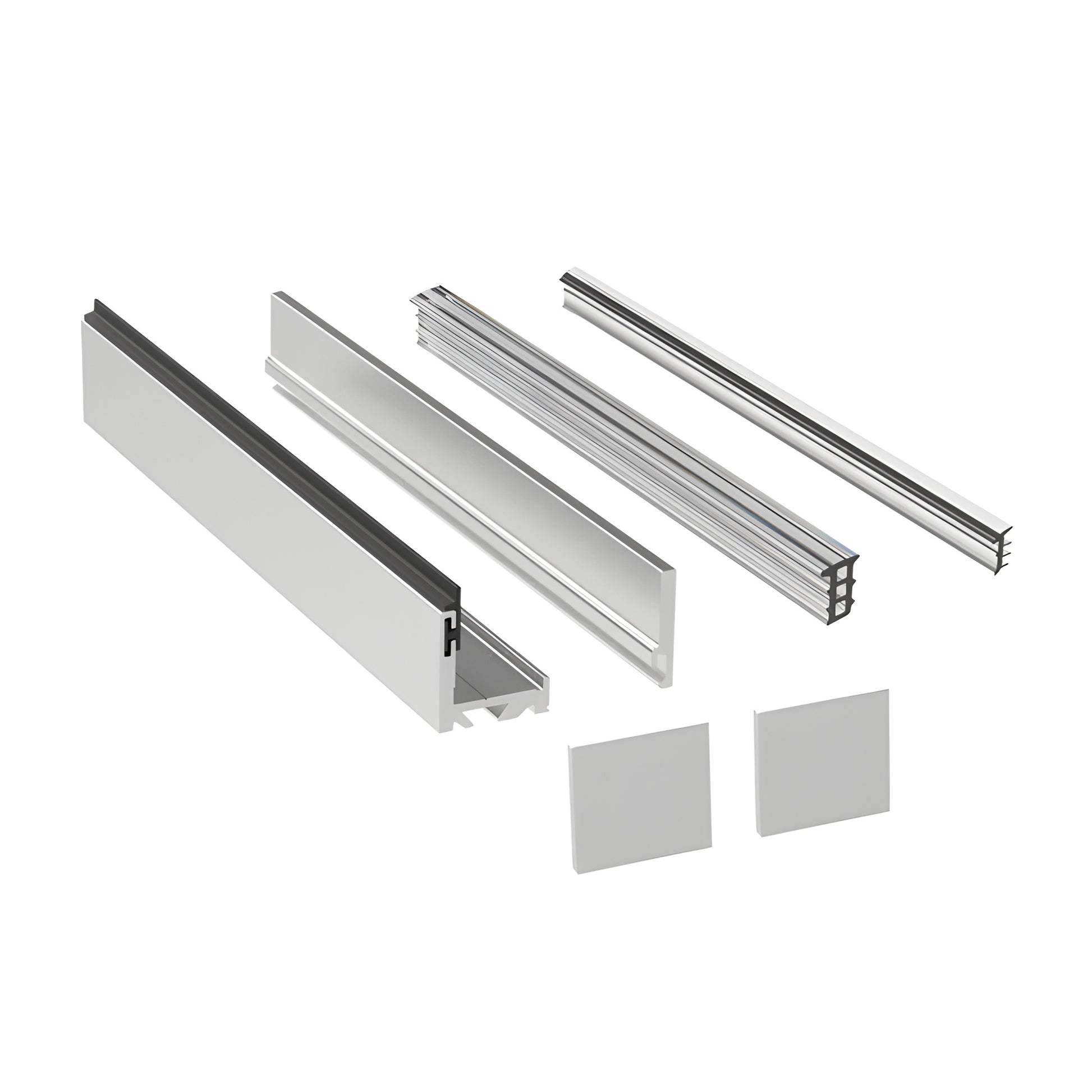 CRL6979A satin-anodized aluminum two-piece floor channel for 5/16-1/2" tempered glass, 118" length with end caps.