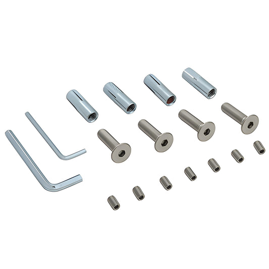 CRL380 screw pack with two Allen keys, four flush screws, four metal plugs and four sleeve nuts