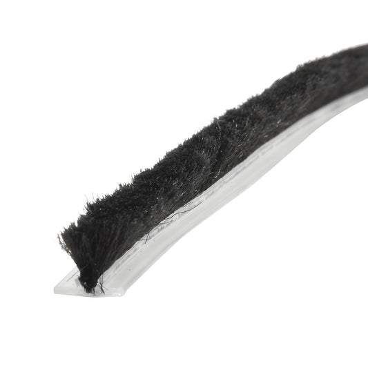 W125C black storefront door pile weatherstrip on clear polypropylene backing, low-profile seal strip.